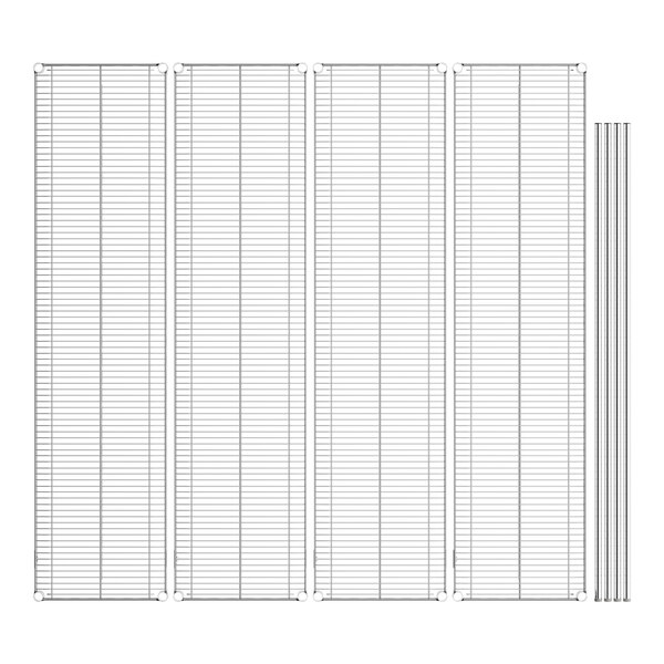 A white metal grid shelf with rows of lines.