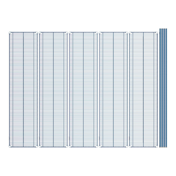 A row of blue metal grids with a blue and white rectangular frame.