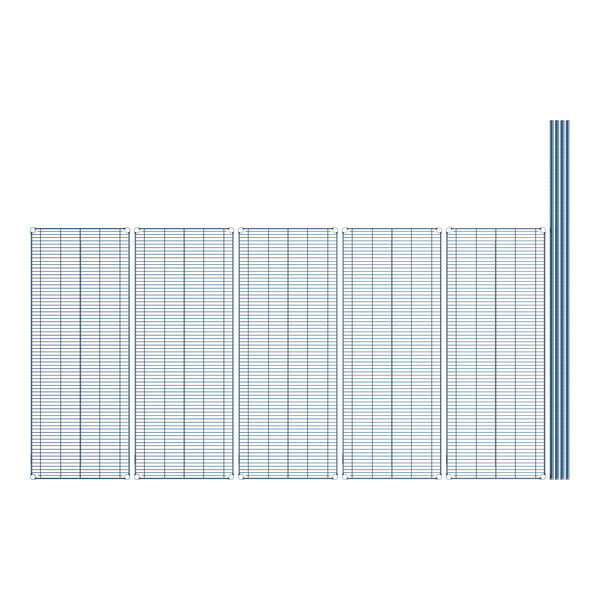 A row of blue and white grids on a white background.