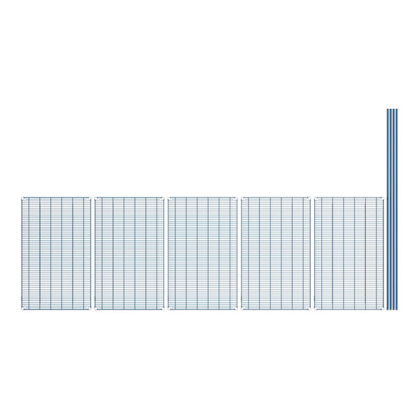 A row of four blue and white wire grids.
