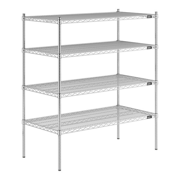 A Lavex Pro chrome wire shelf kit with four shelves.