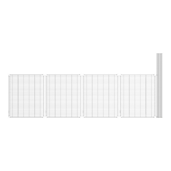 A white grid shelf kit with metal poles.