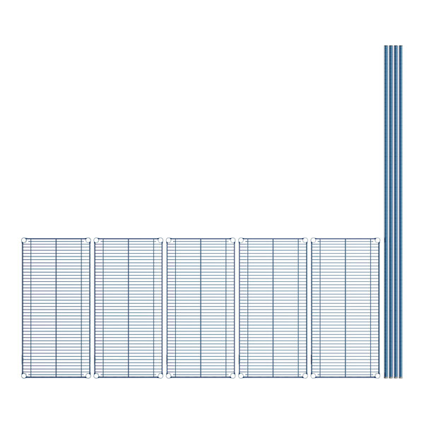 A row of blue and white metal panels.