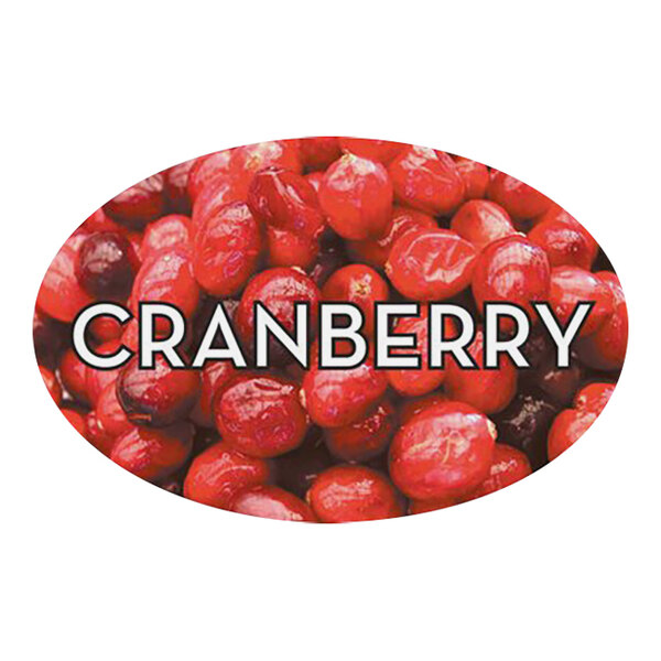 A red oval Bollin bakery label with white text that reads "Cranberry"