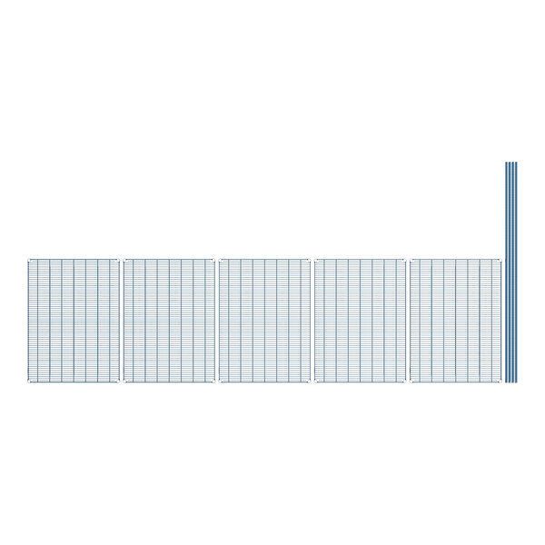 A group of blue grids with white shelves.