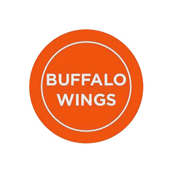 A red circle with white text that reads "Buffalo Wings" with a white buffalo wings logo in the center.