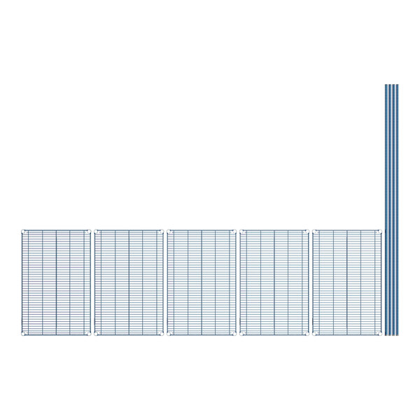 A row of blue metal grids on a white background.