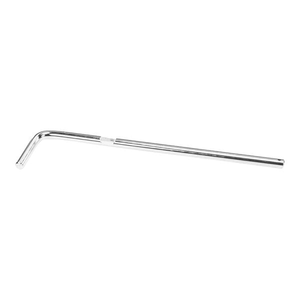 A long silver metal bent rod with a handle.