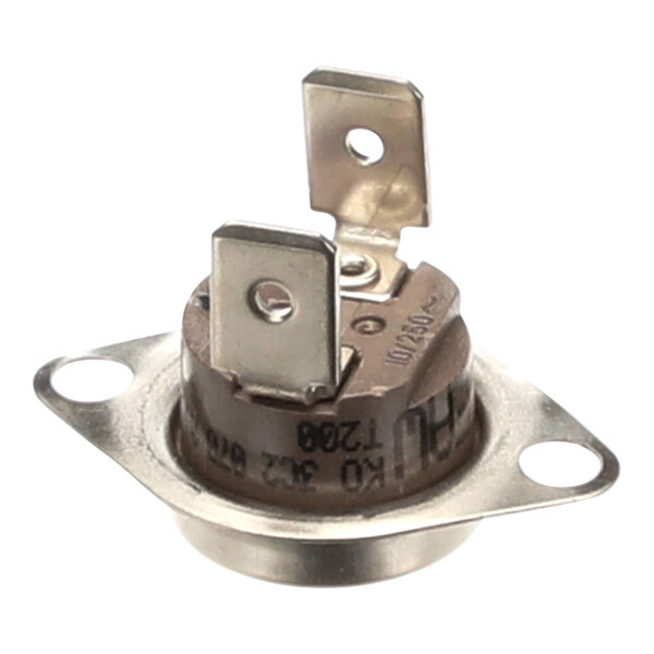 A close-up of a Henny Penny thermostat with a metal plate.