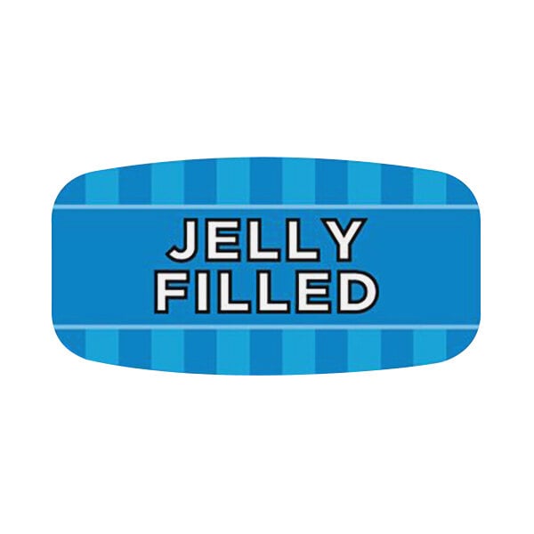 A blue rectangular Bollin bakery label with white text and a blue and white striped border.