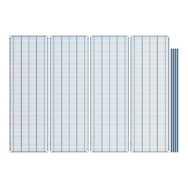 A row of blue Lavex Pro wire grids with white antimicrobial coating.