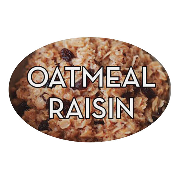 A Bollin oval bakery label with the text "Oatmeal Raisin" on a white background.