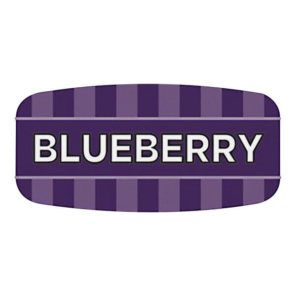 A purple rectangular label with white text reading "Blueberry" and a white border.