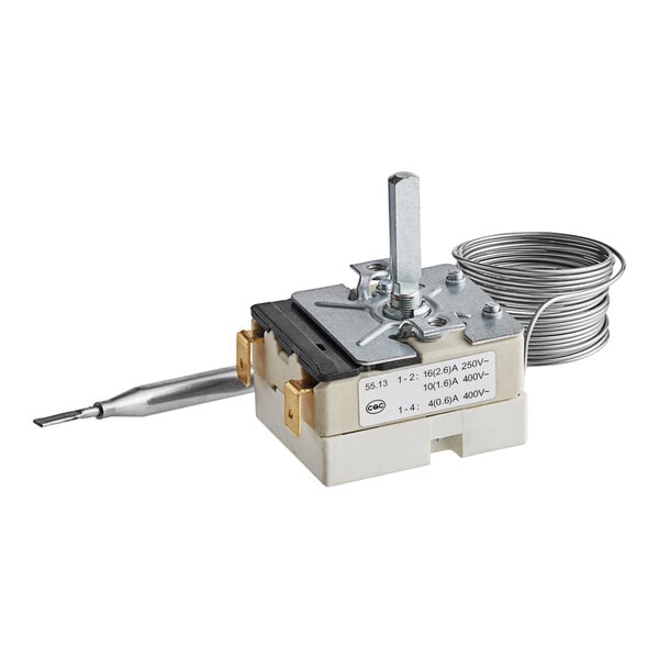 A close-up of a Hatco thermostat capillary with a wire attached.