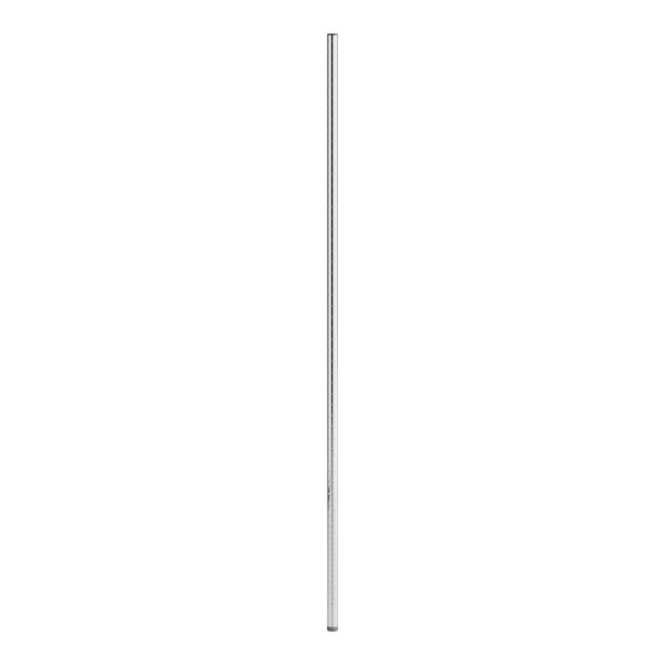 A long silver metal pole with black lines on a white background.