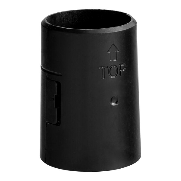 A black plastic cylinder with the word "top" on it.