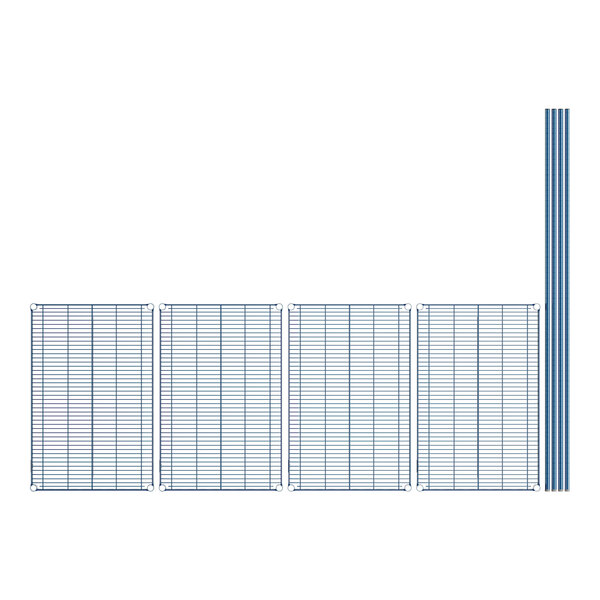 A row of blue Lavex wire shelves with antimicrobial coating.