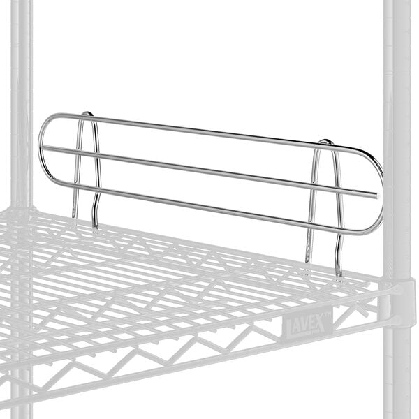 A Lavex Pro wire shelf with a metal ledge.
