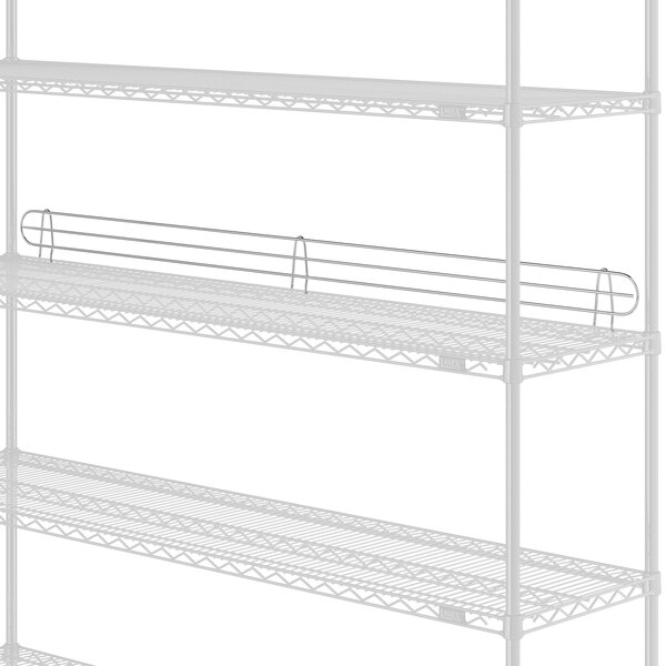 A white metal shelf with a metal ledge attached.