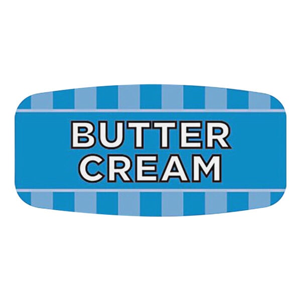 A blue and white rectangular Bollin label with white text reading "Butter Cream"