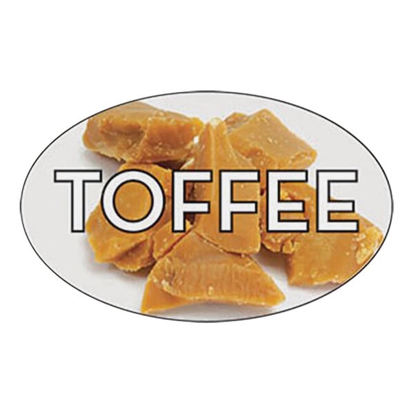 A white Bollin oval label with a black border and the word "Toffee" in black text.