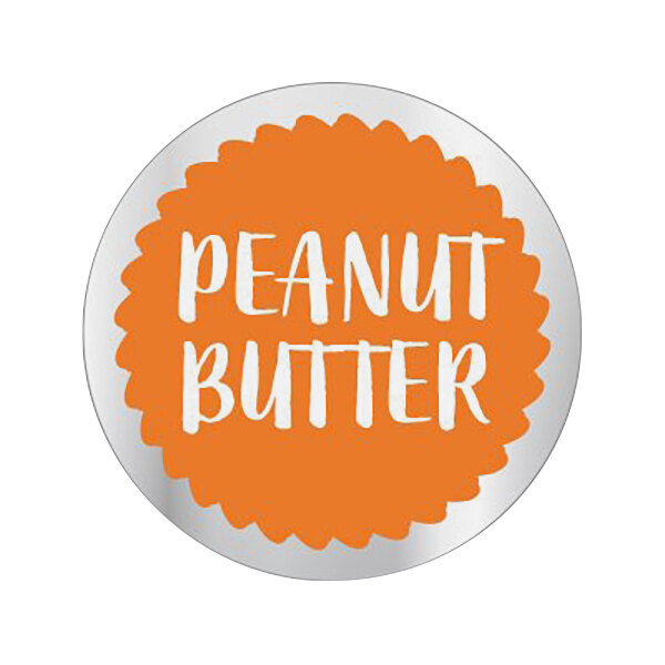 A roll of round orange Bollin Bakery labels with white text.