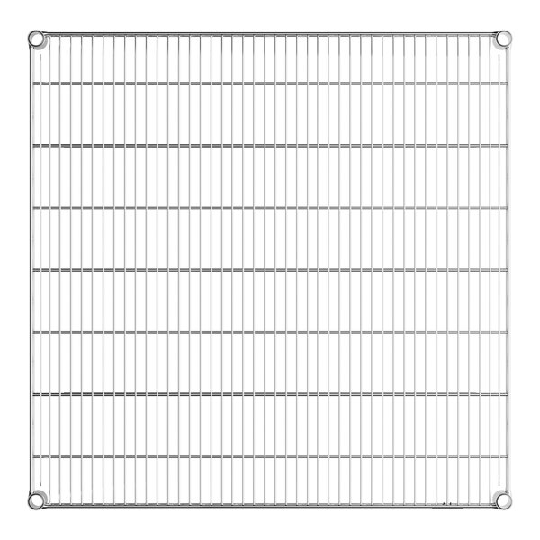 A close-up of a Lavex Pro NSF chrome wire shelf grid.