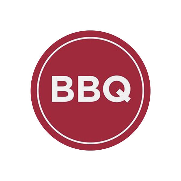 A red circle with white text reading "bbq" on a white background.