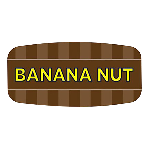 A brown rectangular Bollin bakery label with yellow text that reads "Banana Nut"