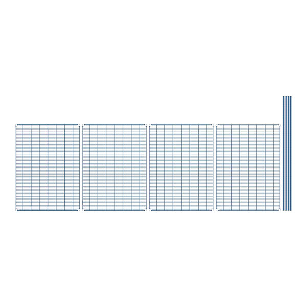 A set of three blue wire shelves with white antimicrobial coating.