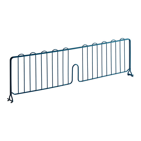 A blue wire shelf divider with two bars.