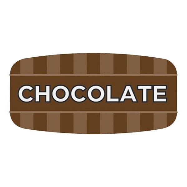 A brown rectangular bakery label with white text that reads "Chocolate"