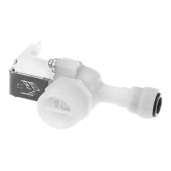 A white plastic Henny Penny steam solenoid valve with a metal part.