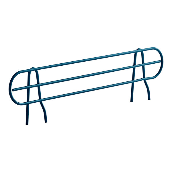 A blue metal rack with a curved edge attached to a Lavex Pro wire shelf.