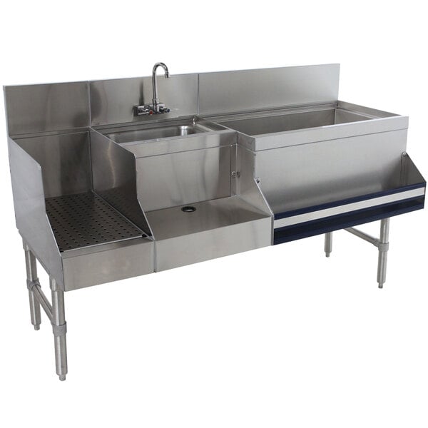 A stainless steel Uni-Serv speed bar with a right side ice bin.