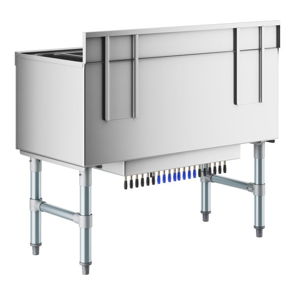 An Advance Tabco stainless steel underbar ice bin with a 10-circuit cold plate.