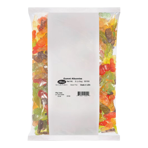 A bag of Albanese Gummi Albunnies on a white background.