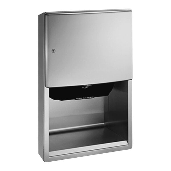 An American Specialties, Inc. stainless steel surface-mounted automatic roll paper towel dispenser.