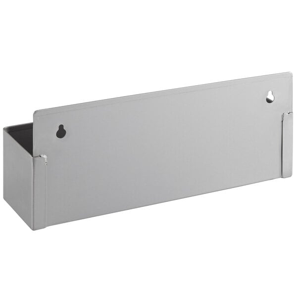 A silver metal rectangular box with holes on the side.