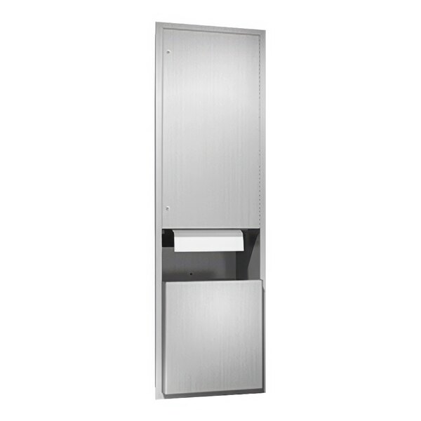 An American Specialties, Inc. stainless steel recessed automatic paper towel dispenser with a white cover.