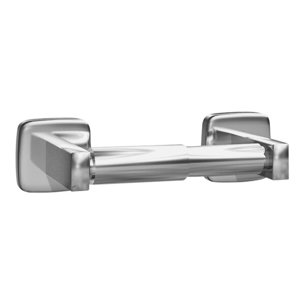 An American Specialties, Inc. bright stainless steel toilet paper holder.