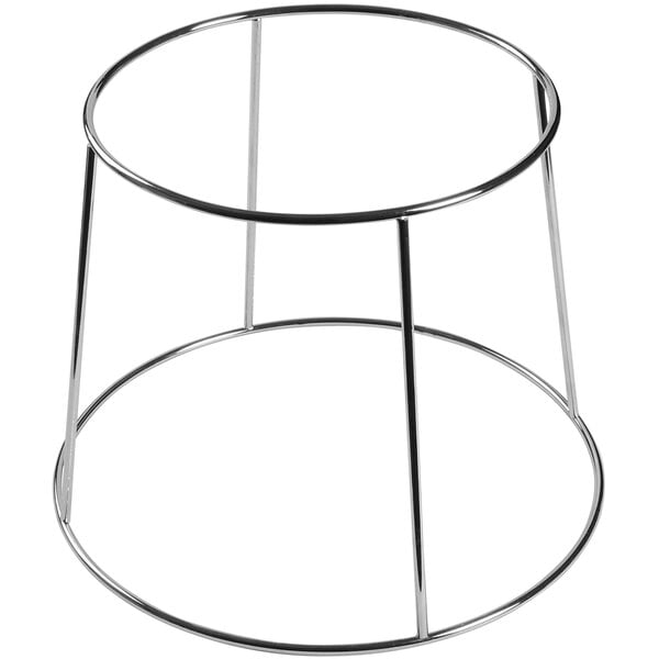 An American Metalcraft chrome-plated round display rack with a round base.