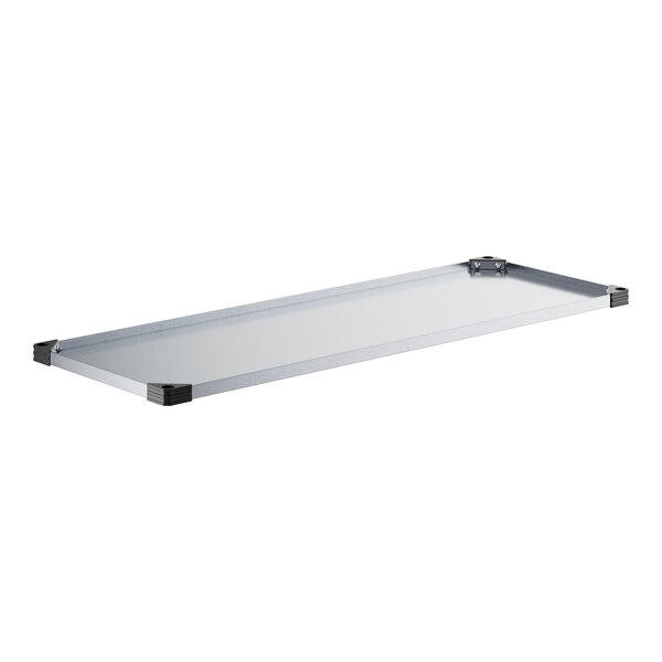 A white rectangular metal wall shelf with black trim.
