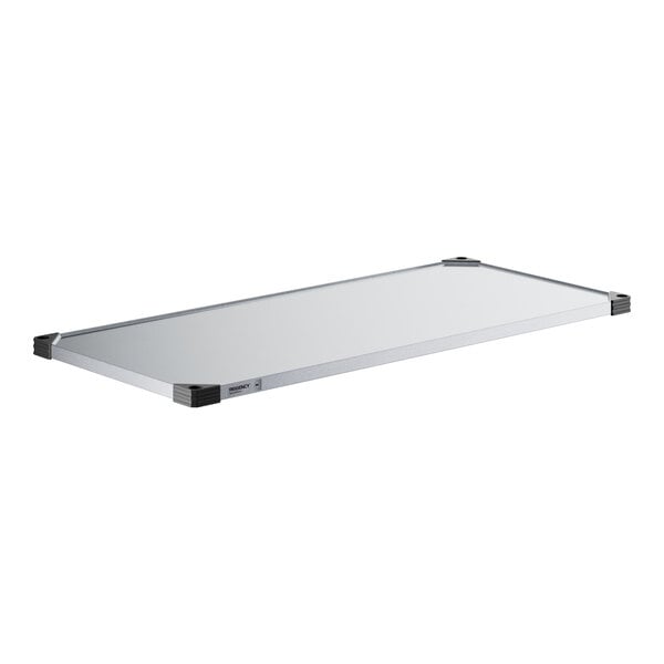 A galvanized steel rectangular wall shelf.