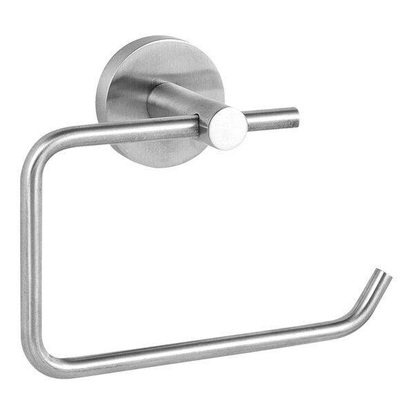 An American Specialties, Inc. stainless steel surface-mounted single roll toilet paper holder with a bail handle.