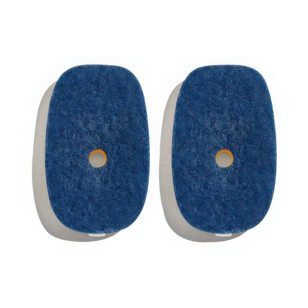 Two blue pads with a hole in the middle.