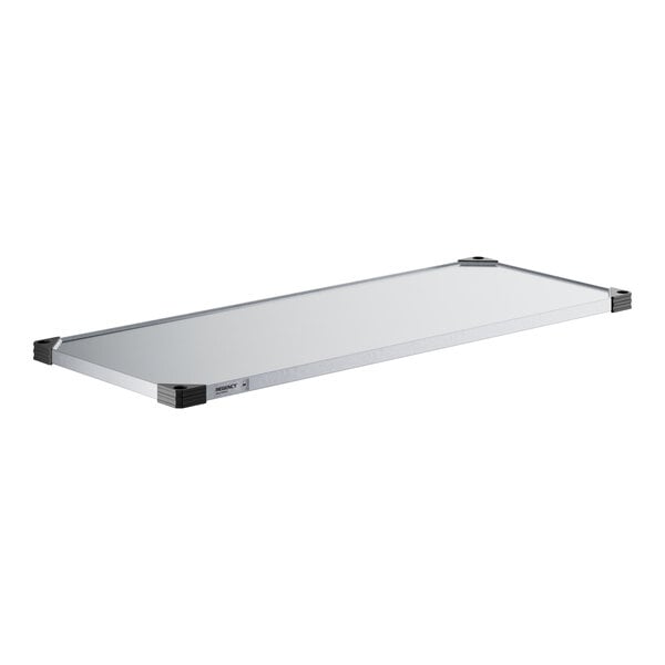 A white rectangular metal shelf with black corners.