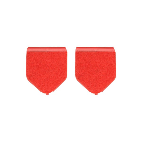 A pair of red felted mop scrubber refills.