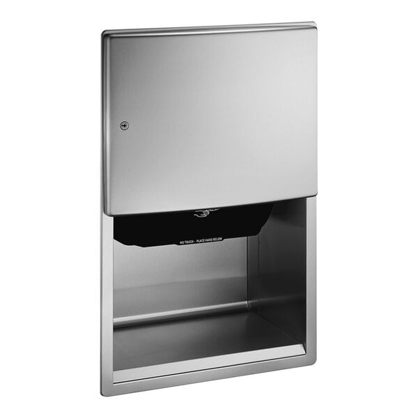 An American Specialties, Inc. stainless steel recessed automatic roll paper towel dispenser.