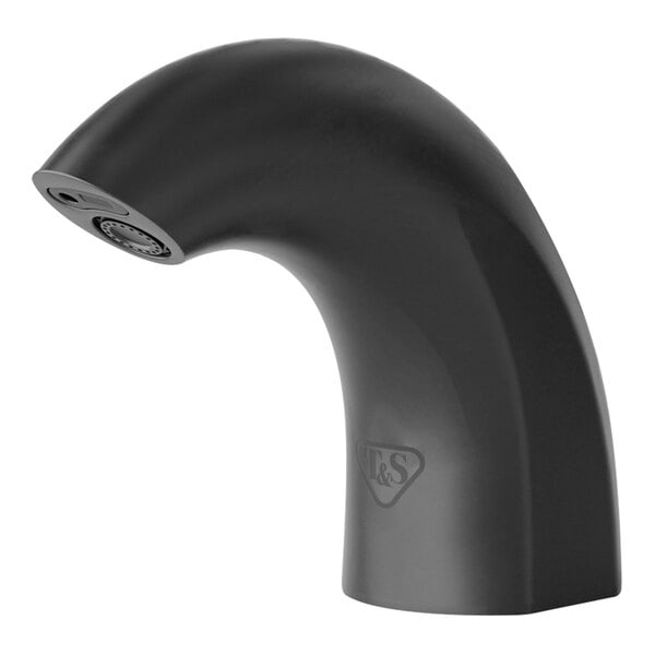 A T&S WaveCrest matte black electronic faucet with a curved nozzle.